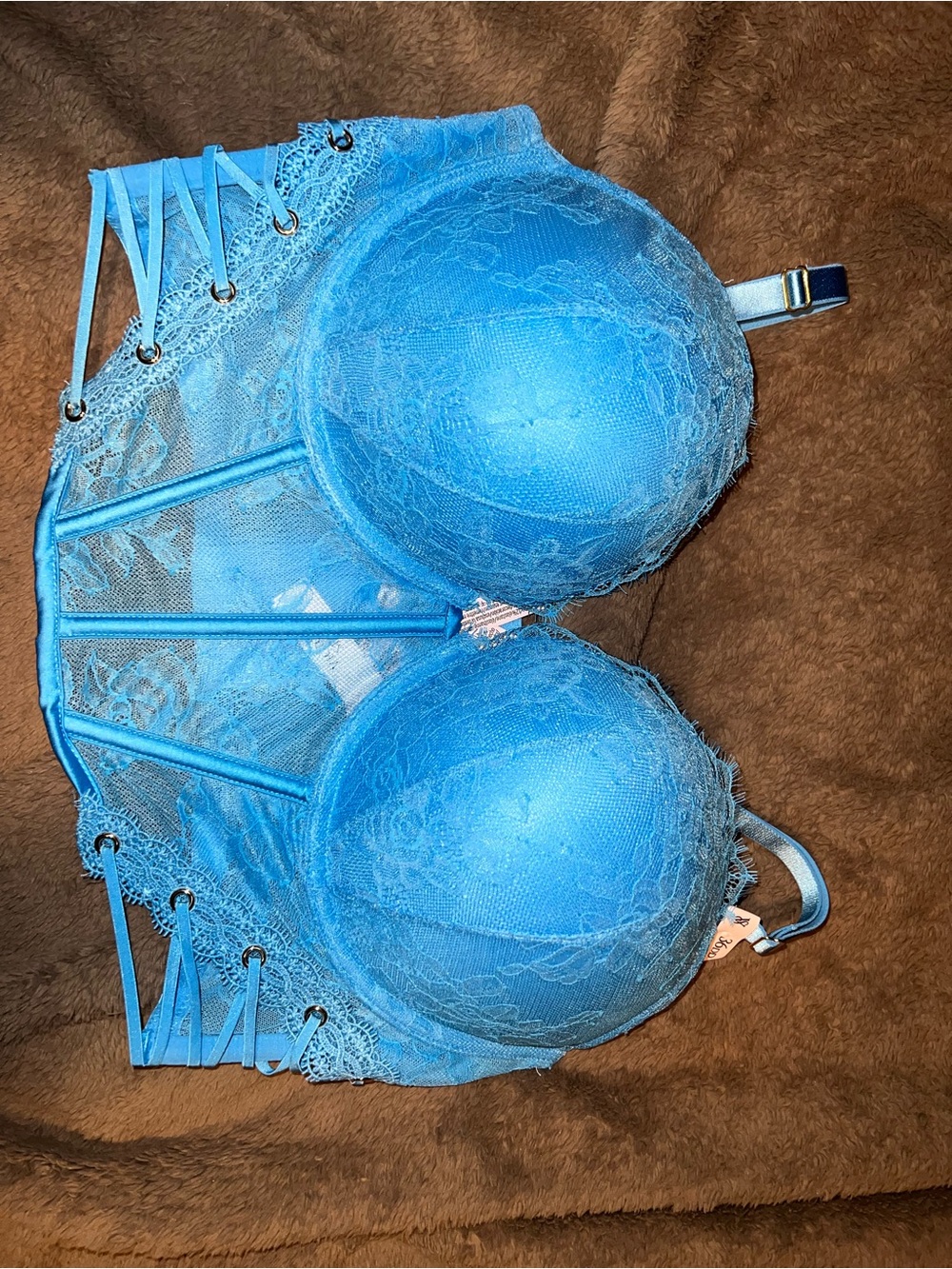 Victoria's Secret Bright Blue Lace Longline Push-Up Bra